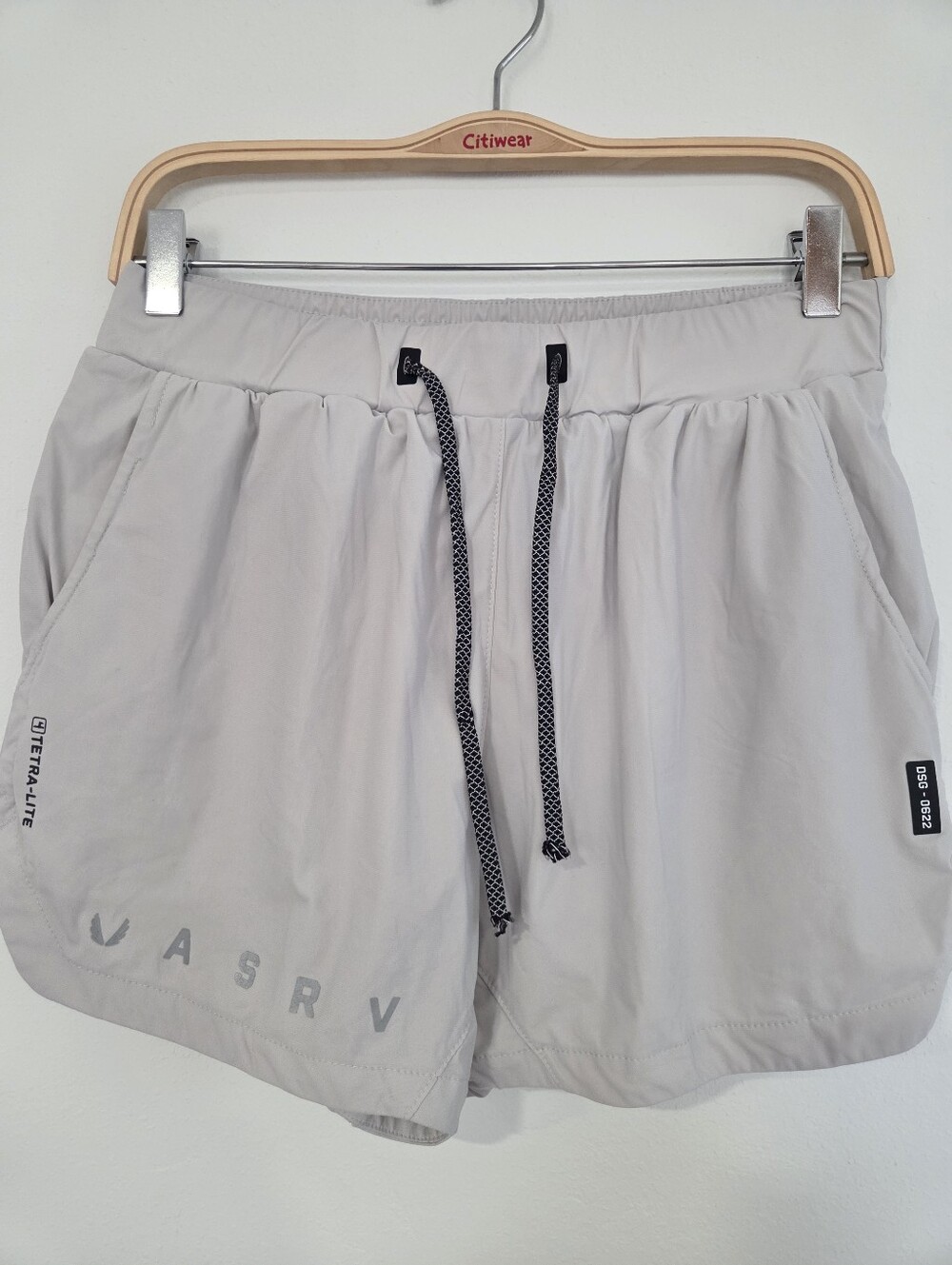 ASRV Light Gray Mens Athletic Shorts with Contrast Drawstring